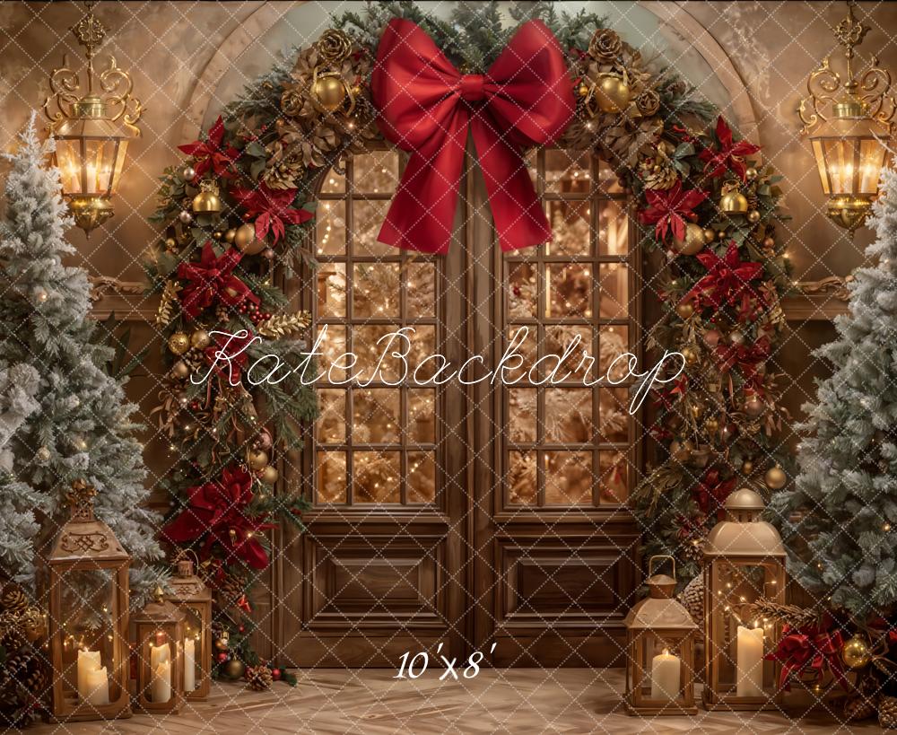 Kate Christmas Garland Bow Trees Fleece Backdrop Designed by Emetselch - Image 3