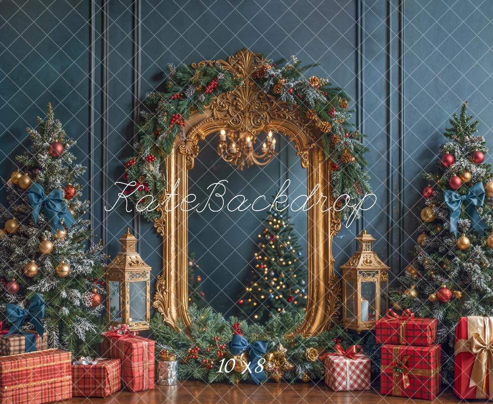 Kate Christmas Garland Mirror Trees Fleece Backdrop Designed by Emetselch - Image 3
