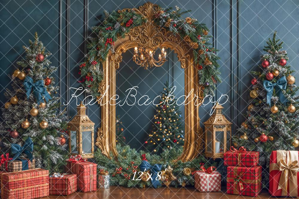 Kate Christmas Garland Mirror Trees Fleece Backdrop Designed by Emetselch - Image 4