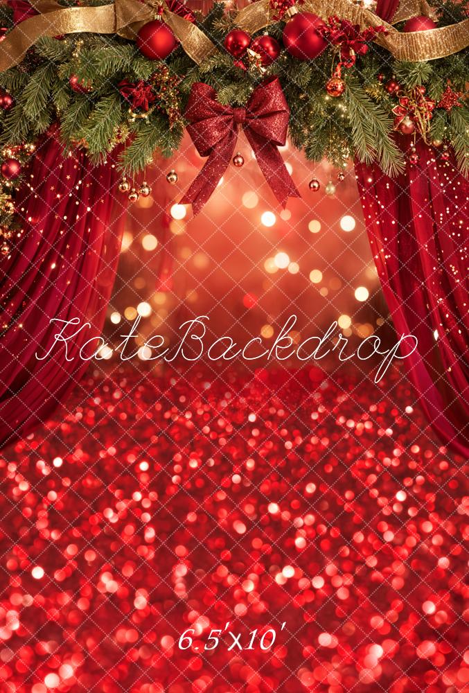 Kate Christmas Garland Red Bokeh Fleece Backdrop Designed by Emetselch - Image 2