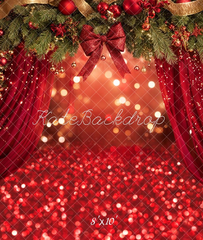 Kate Christmas Garland Red Bokeh Fleece Backdrop Designed by Emetselch - Image 3