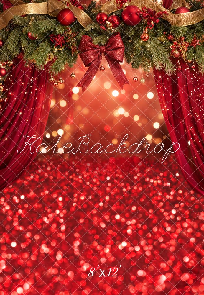 Kate Christmas Garland Red Bokeh Fleece Backdrop Designed by Emetselch - Image 4