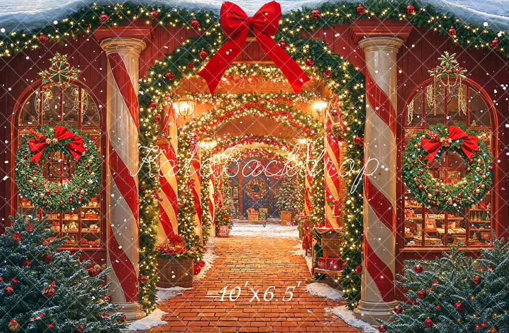 Kate Christmas Garland Red Bow Archway Fleece Backdrop Designed by Emetselch - Image 2