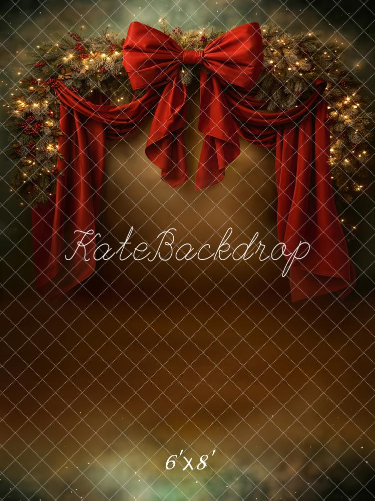 Kate Christmas Garland Red Bow Drapes Backdrop Designed by Chain Photography - Image 2