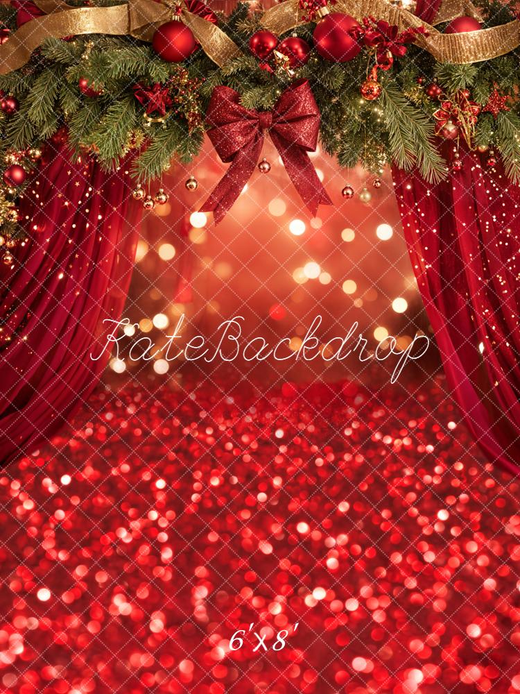 Kate Christmas Garland Red Curtains Bokeh Backdrop Designed by Emetselch - Image 3