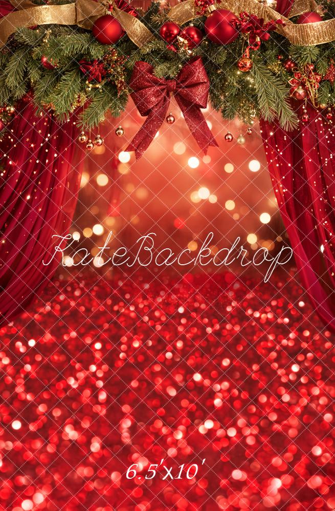 Kate Christmas Garland Red Curtains Bokeh Backdrop Designed by Emetselch - Image 4