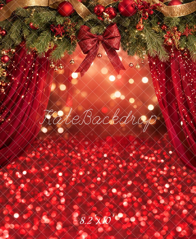 Kate Christmas Garland Red Curtains Bokeh Backdrop Designed by Emetselch - Image 6