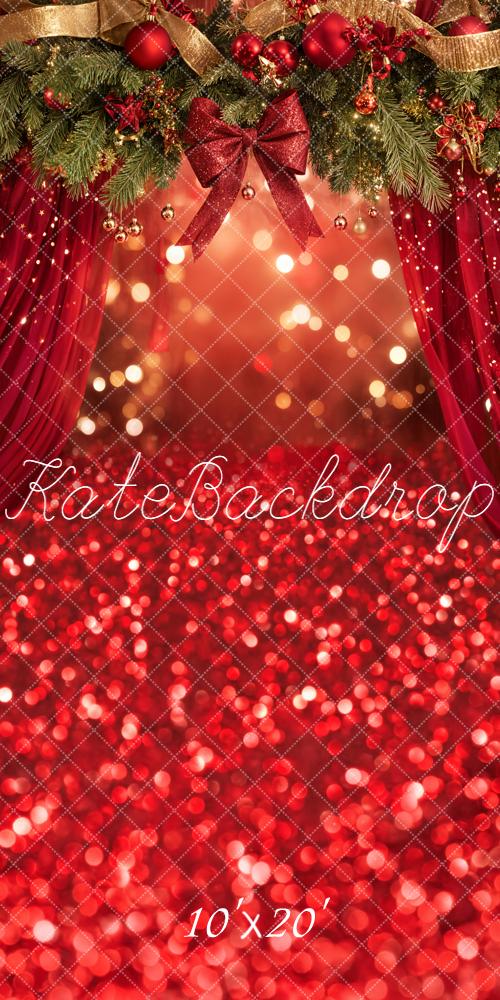 Kate Christmas Garland Red Curtains Bokeh Backdrop Designed by Emetselch - Image 8