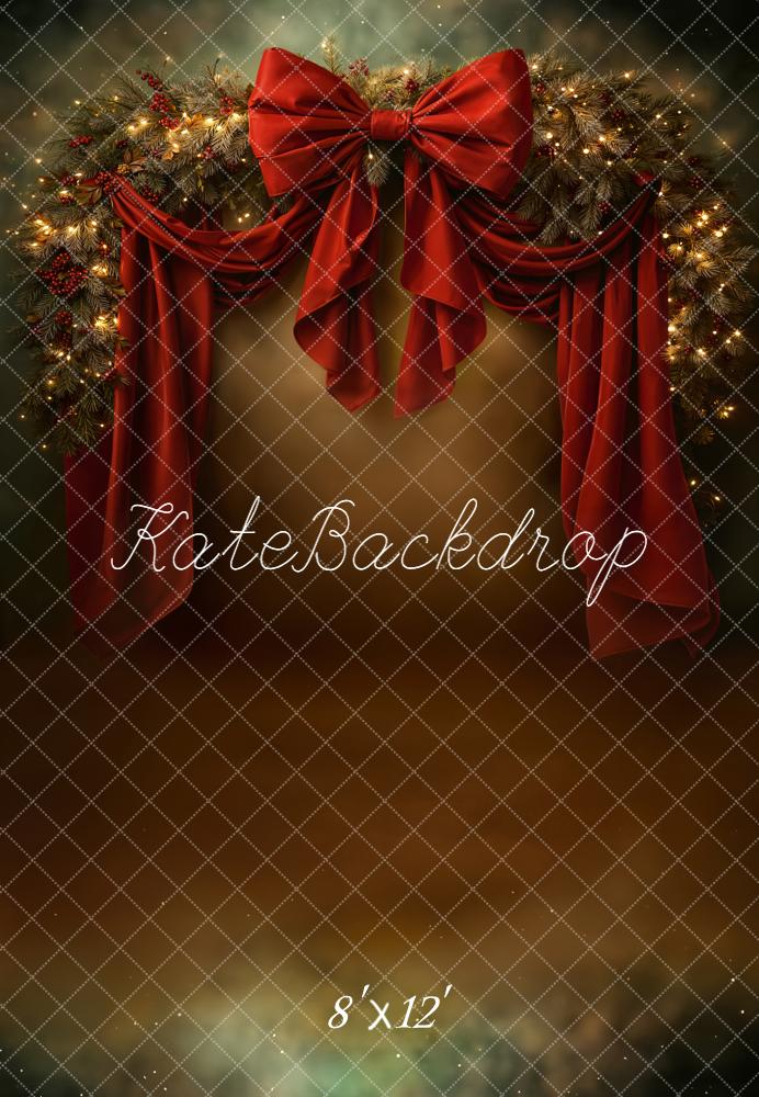 Kate Christmas Garland Red Drapes Bow Fleece Backdrop Designed by Chain Photography - Image 4