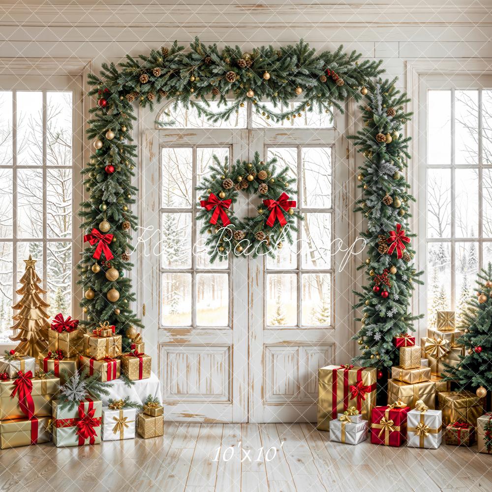Kate Christmas Garland Rustic Windows Backdrop Designed by Emetselch - Image 6