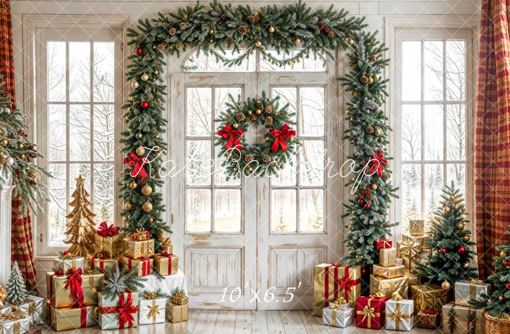 Kate Christmas Garland Rustic Windows Backdrop Designed by Emetselch - Image 7