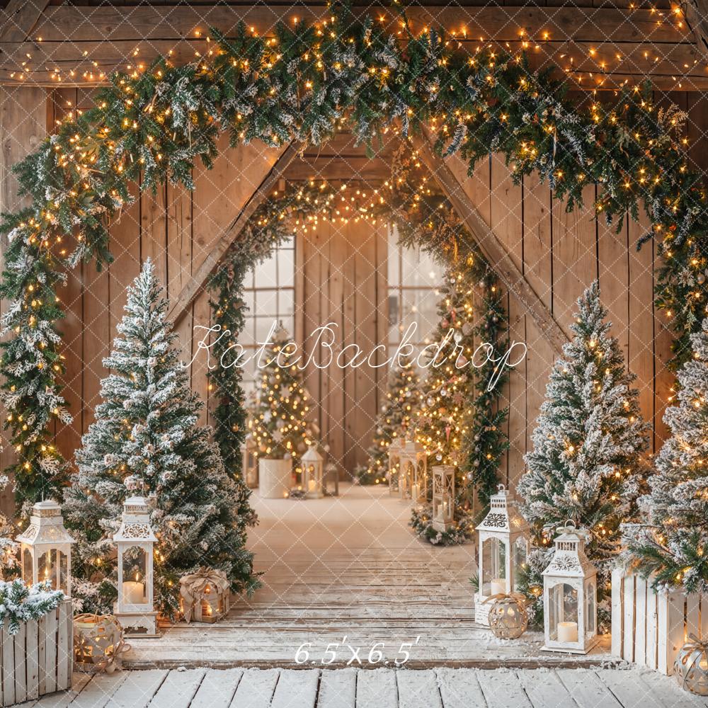 Kate Christmas Garland Trees Lanterns Wooden Backdrop Designed by Emetselch - Image 2
