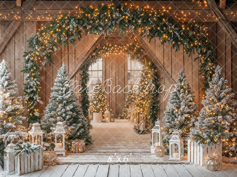 Kate Christmas Garland Trees Lanterns Wooden Backdrop Designed by Emetselch - Image 3