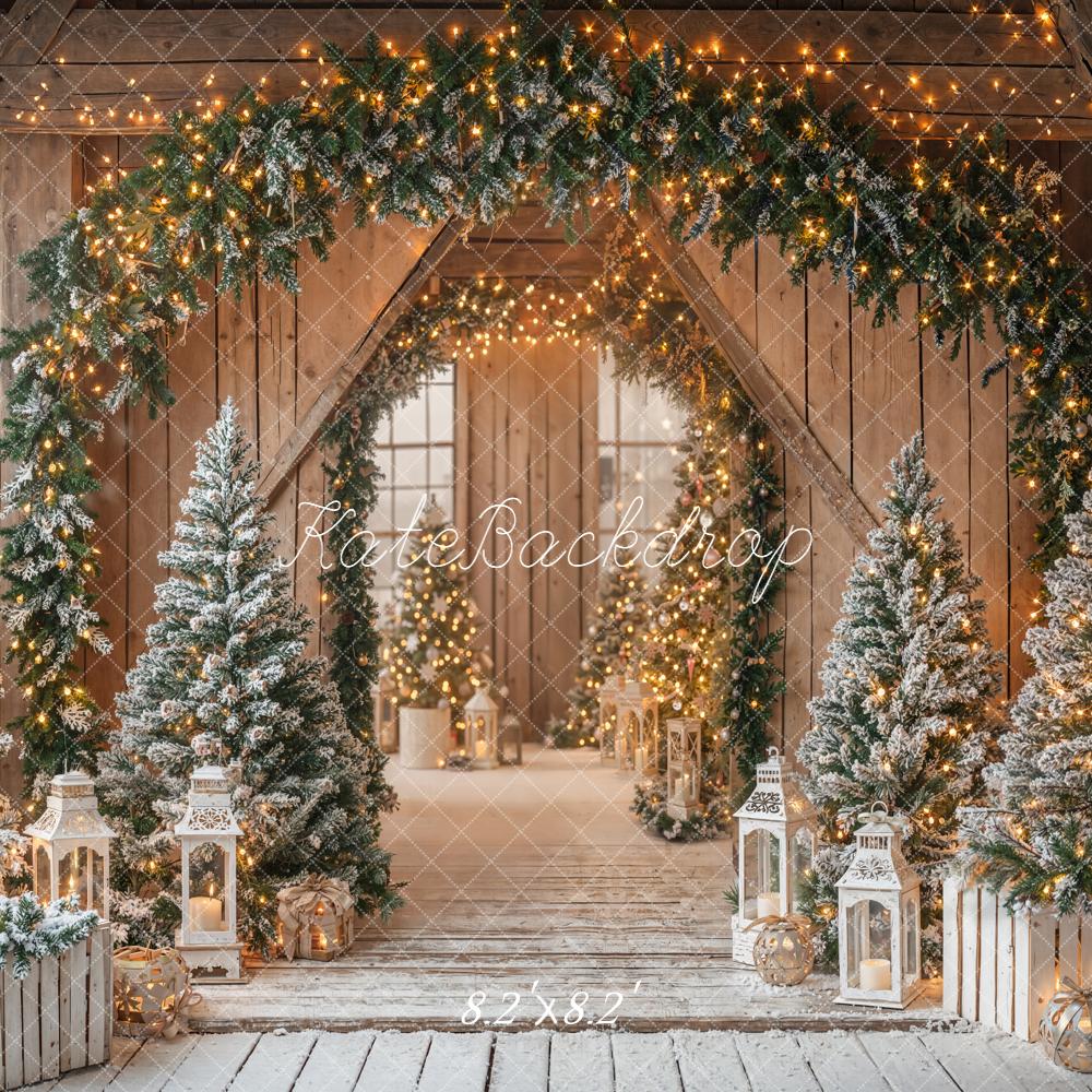 Kate Christmas Garland Trees Lanterns Wooden Backdrop Designed by Emetselch - Image 5