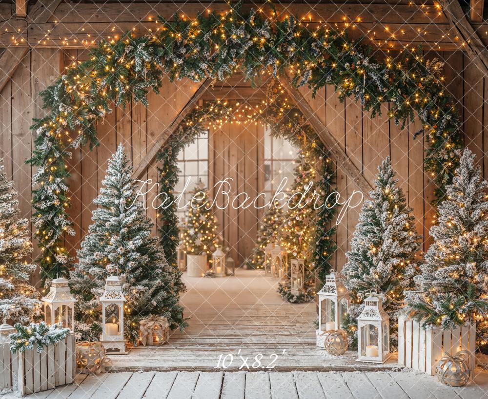 Kate Christmas Garland Trees Lanterns Wooden Backdrop Designed by Emetselch - Image 6