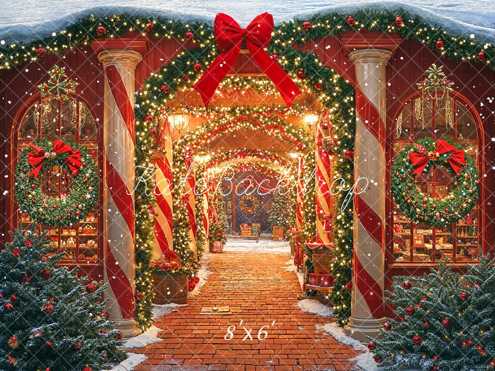 Kate Christmas Garland Wreath Red Bow Archway Backdrop Designed by Emetselch - Image 3