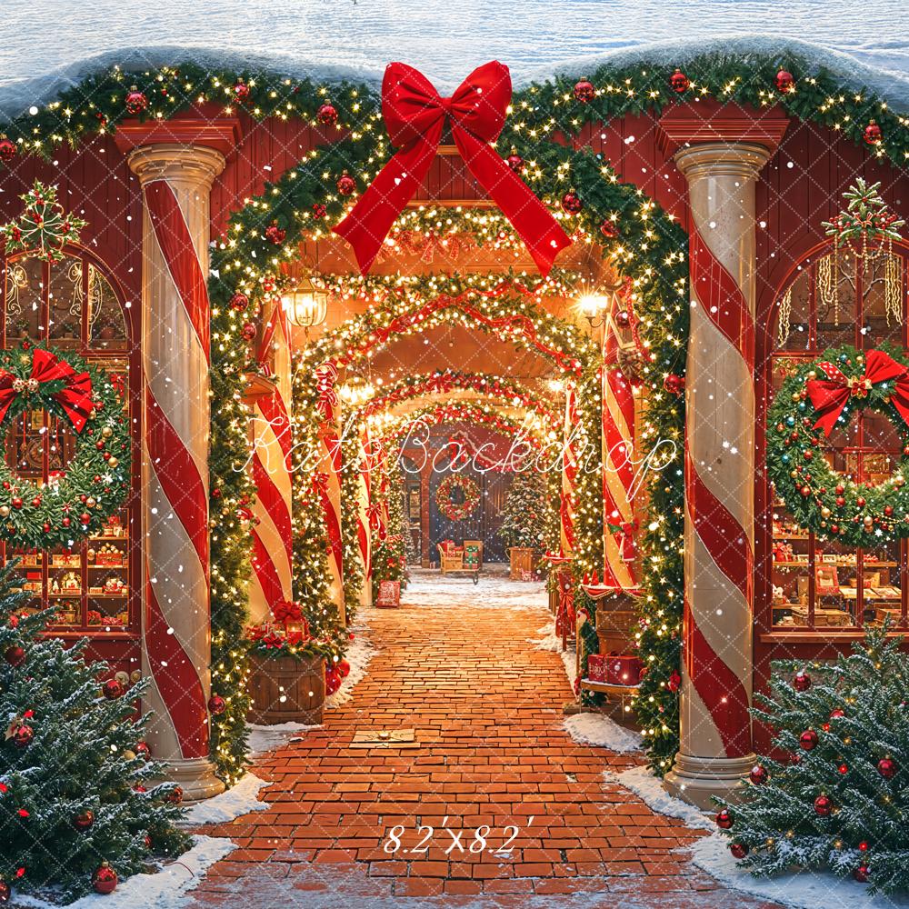 Kate Christmas Garland Wreath Red Bow Archway Backdrop Designed by Emetselch - Image 5