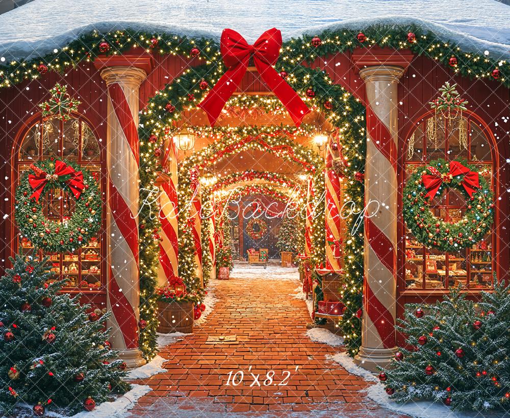 Kate Christmas Garland Wreath Red Bow Archway Backdrop Designed by Emetselch - Image 6