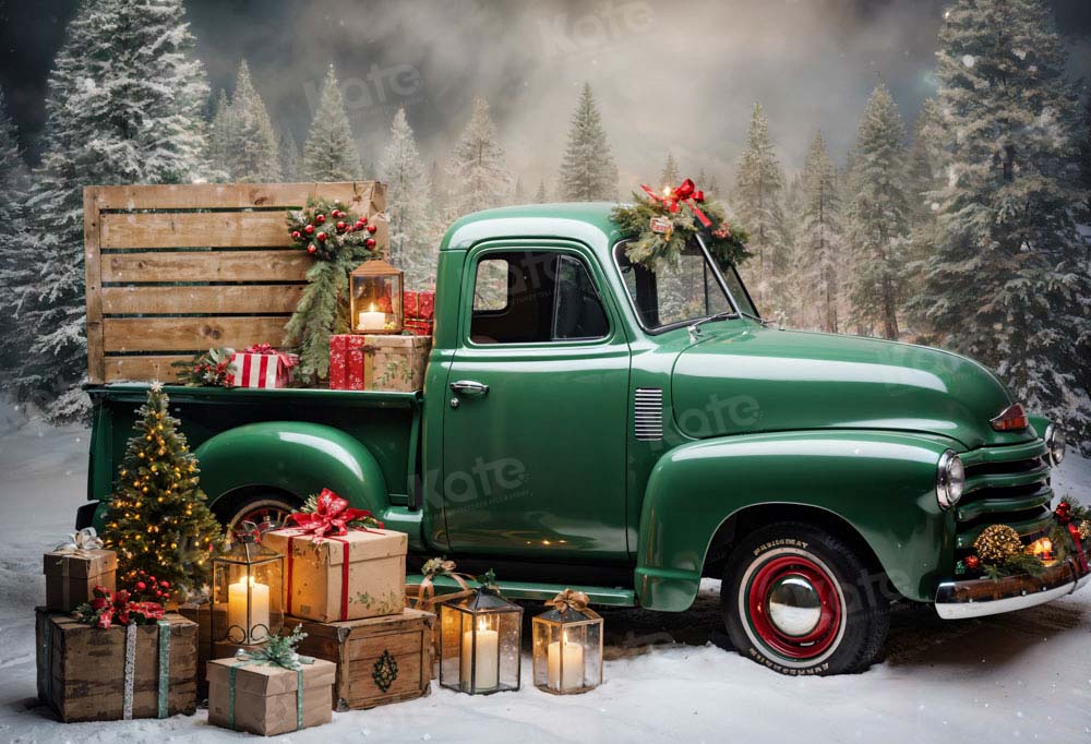 Kate Christmas Gift Green Truck Backdrop Designed by Emetselch - Image 2