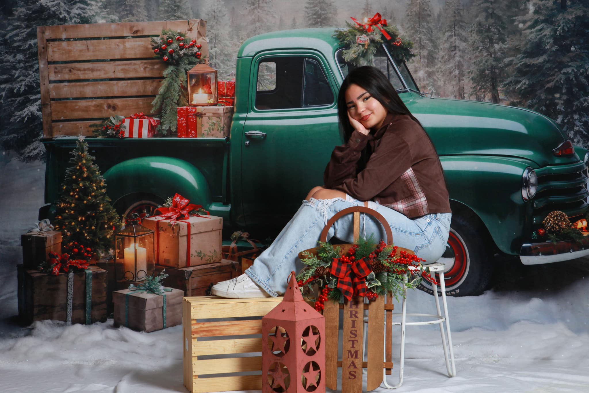 Kate Christmas Gift Green Truck Backdrop Designed by Emetselch - Image 3