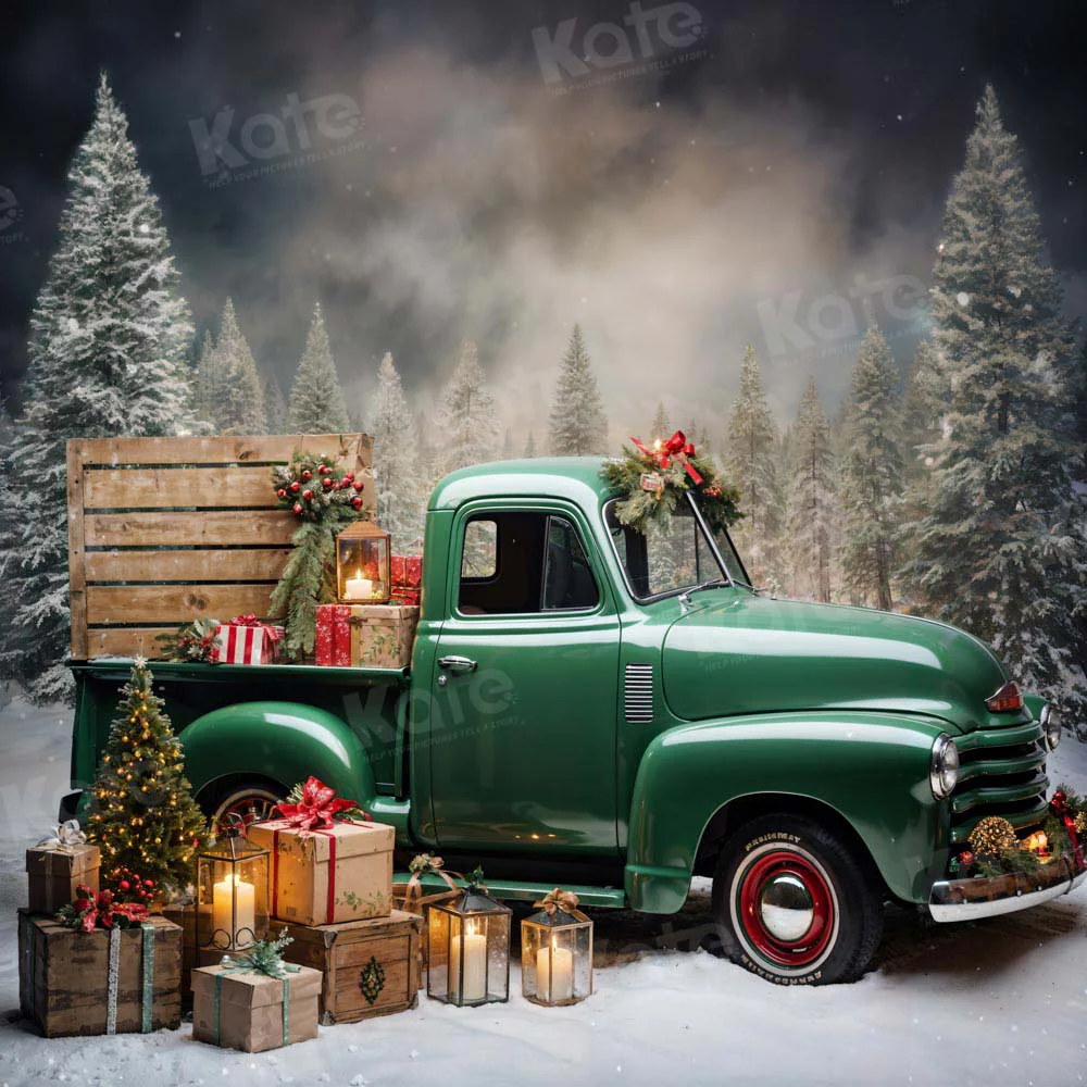 Kate Christmas Gift Green Truck Backdrop Designed by Emetselch - Image 4
