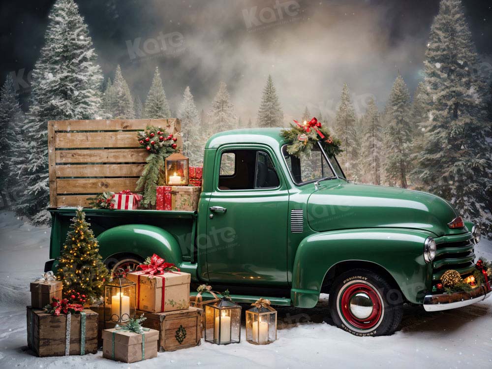 Kate Christmas Gift Green Truck Backdrop Designed by Emetselch - Image 5