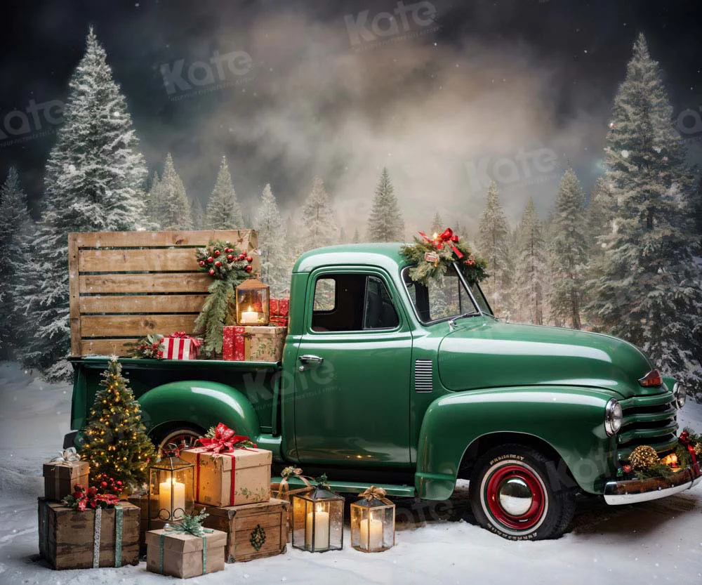Kate Christmas Gift Green Truck Backdrop Designed by Emetselch - Image 6
