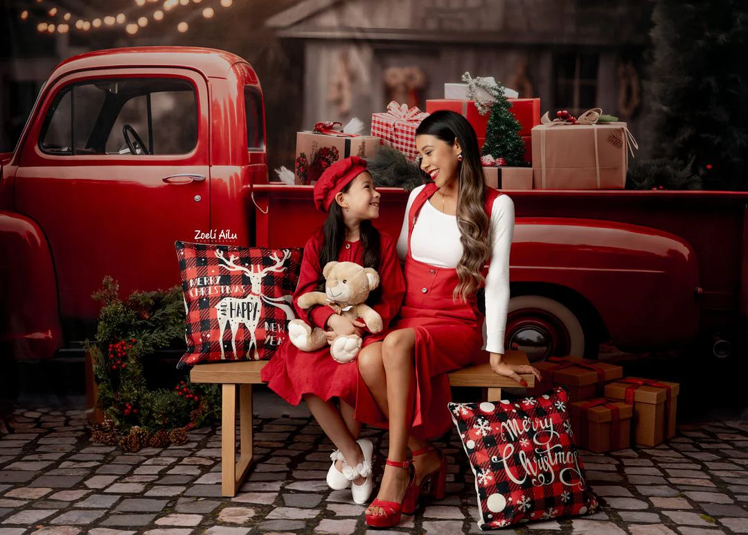 Kate Christmas Gift in Red Car Backdrop for Photography - Image 3