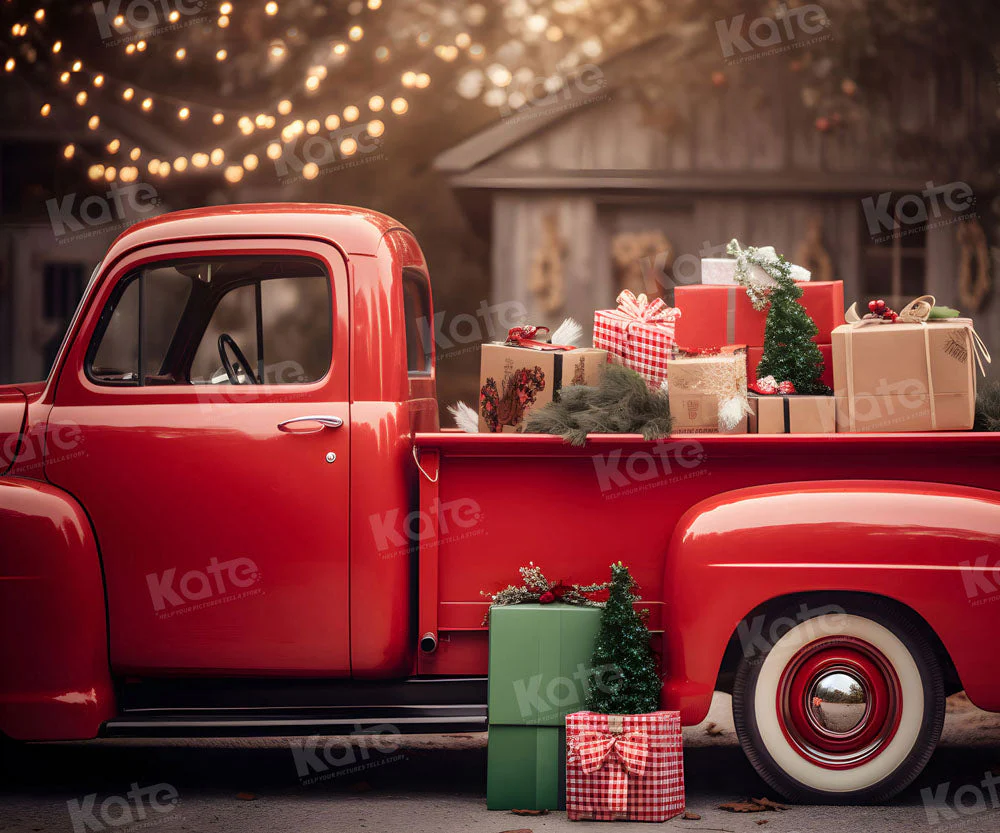 Kate Christmas Gift in Red Truck Fleece Backdrop for Photography - Image 11