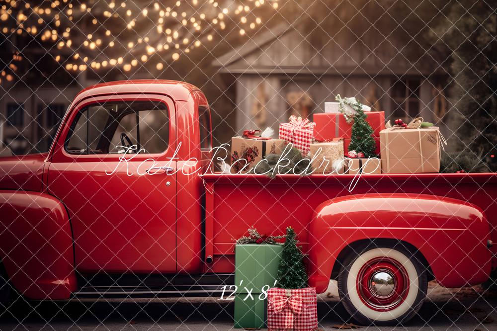 Kate Christmas Gift in Red Truck Fleece Backdrop for Photography - Image 12