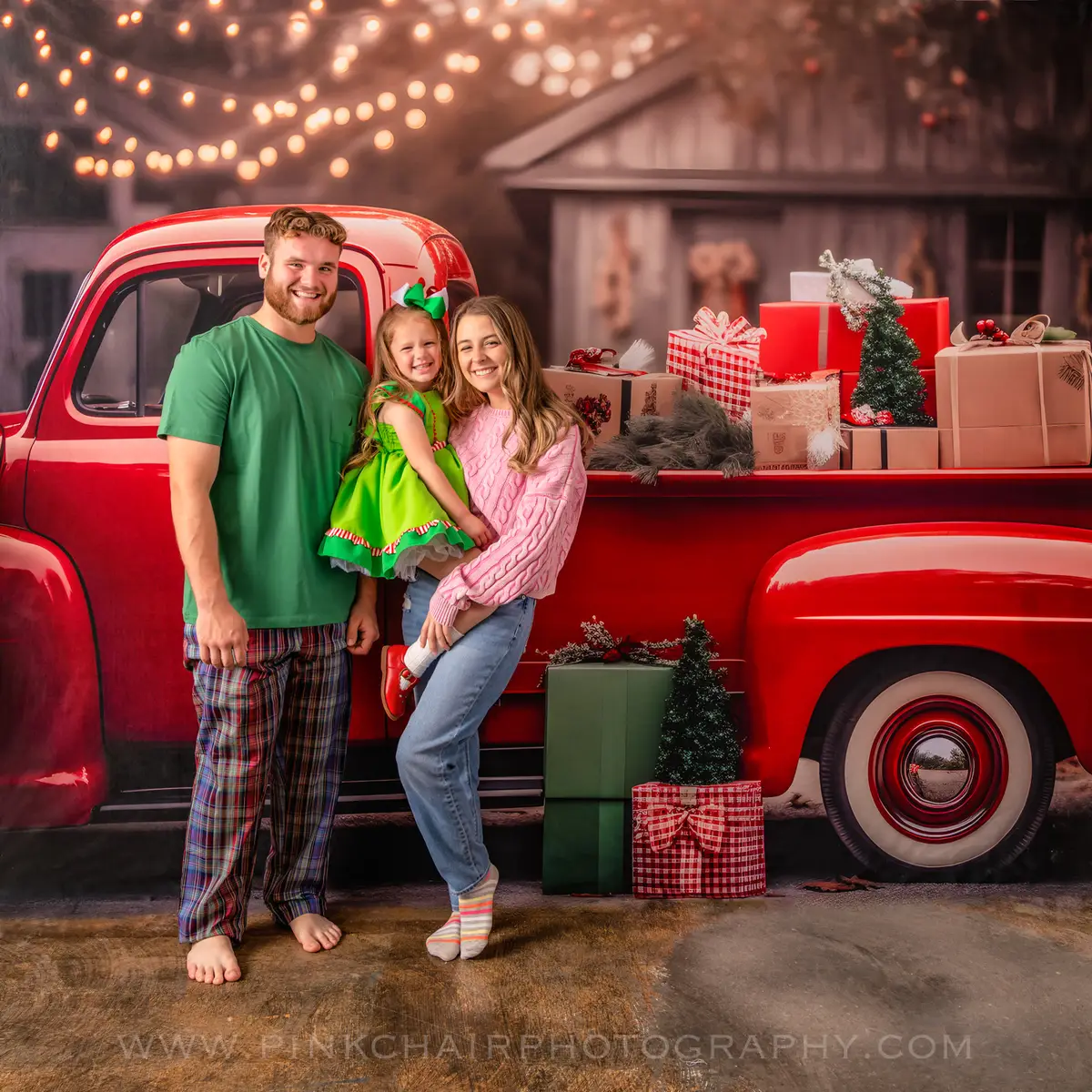 Kate Christmas Gift in Red Truck Fleece Backdrop for Photography - Image 3