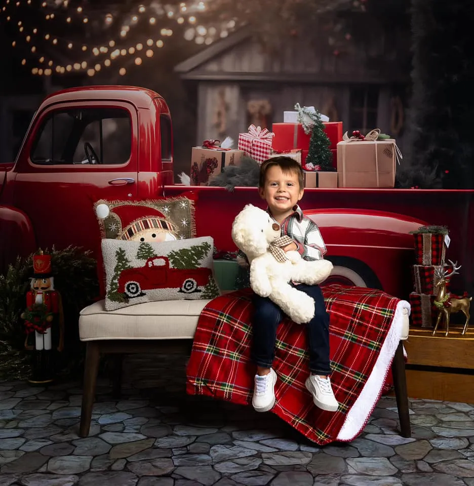 Kate Christmas Gift in Red Truck Fleece Backdrop for Photography - Image 4