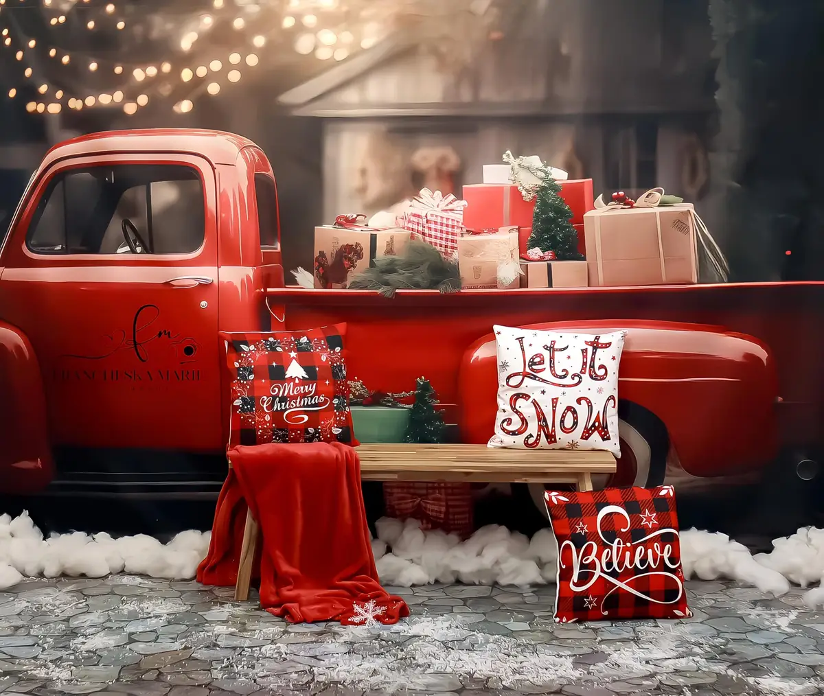 Kate Christmas Gift in Red Truck Fleece Backdrop for Photography - Image 6