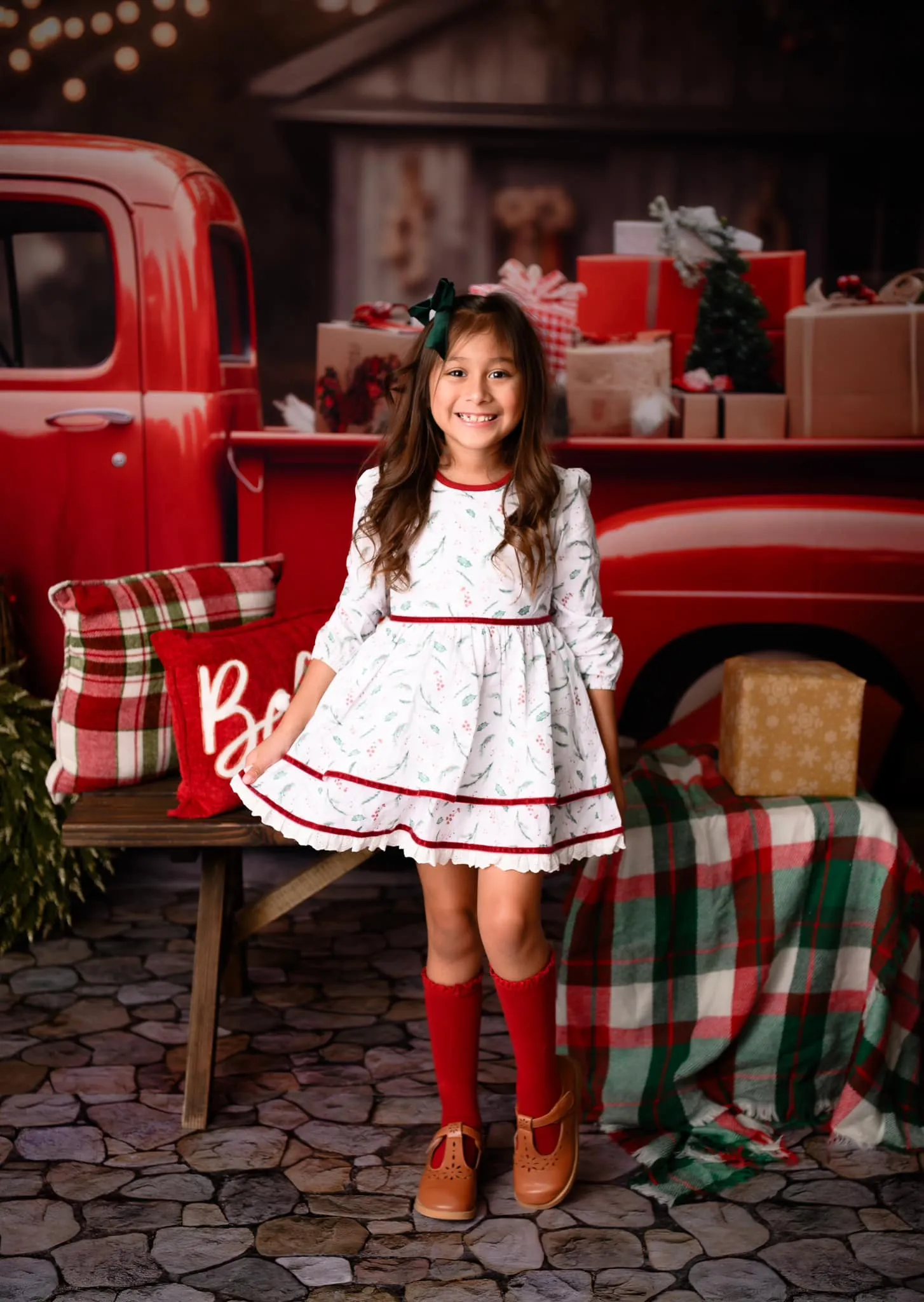 Kate Christmas Gift in Red Truck Fleece Backdrop for Photography - Image 8