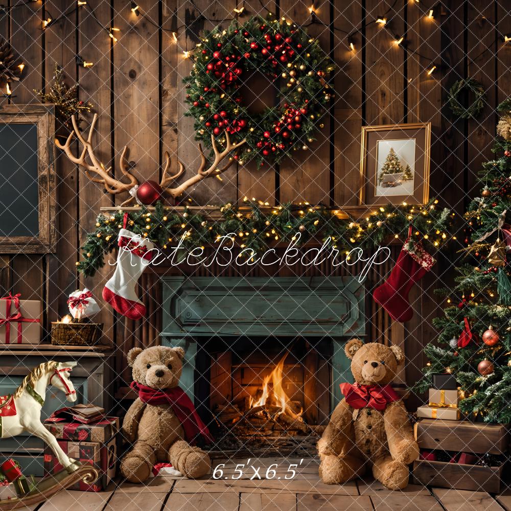 Kate Christmas Gift Teddy Bear Fireplace Room Backdrop Designed by Emetselch - Image 2