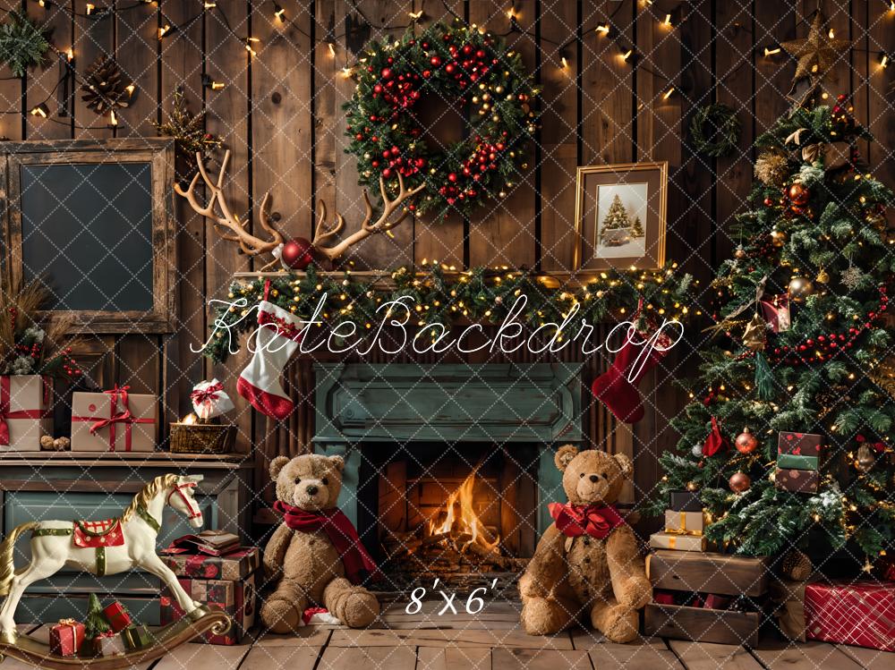 Kate Christmas Gift Teddy Bear Fireplace Room Backdrop Designed by Emetselch - Image 3