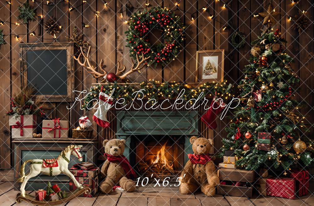 Kate Christmas Gift Teddy Bear Fireplace Room Backdrop Designed by Emetselch - Image 4