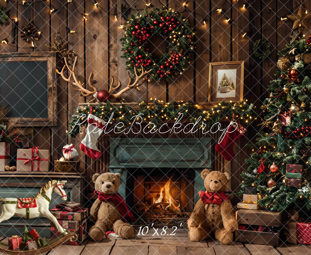 Kate Christmas Gift Teddy Bear Fireplace Room Backdrop Designed by Emetselch - Image 5