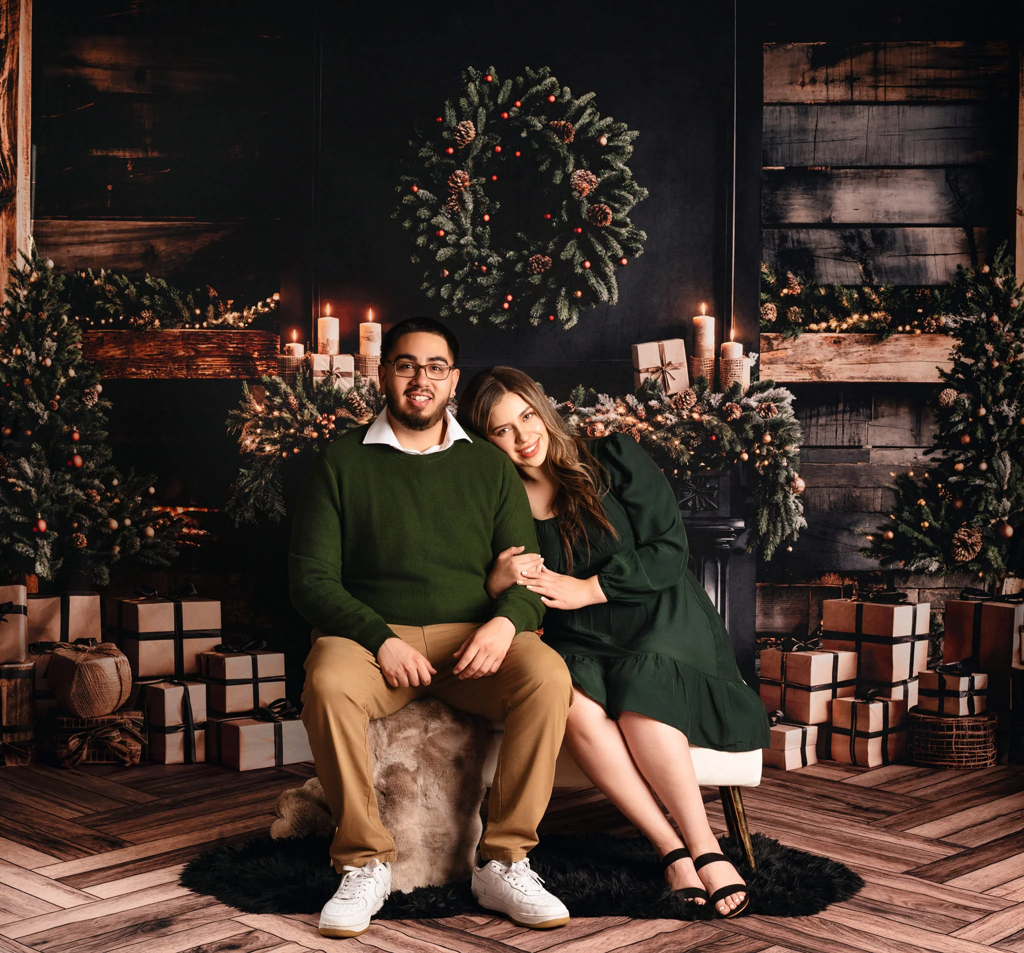 Kate Christmas Gifts Black Fireplace Wooden Wall Backdrop Designed by Emetselch