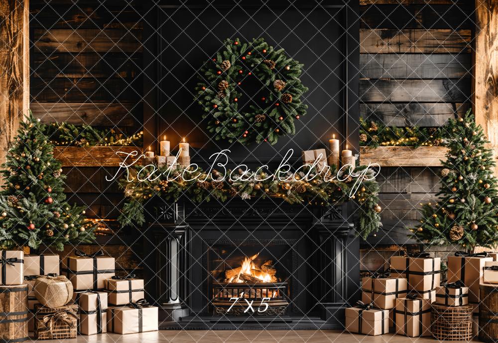 Kate Christmas Gifts Black Fireplace Wooden Wall Backdrop Designed by Emetselch - Image 2