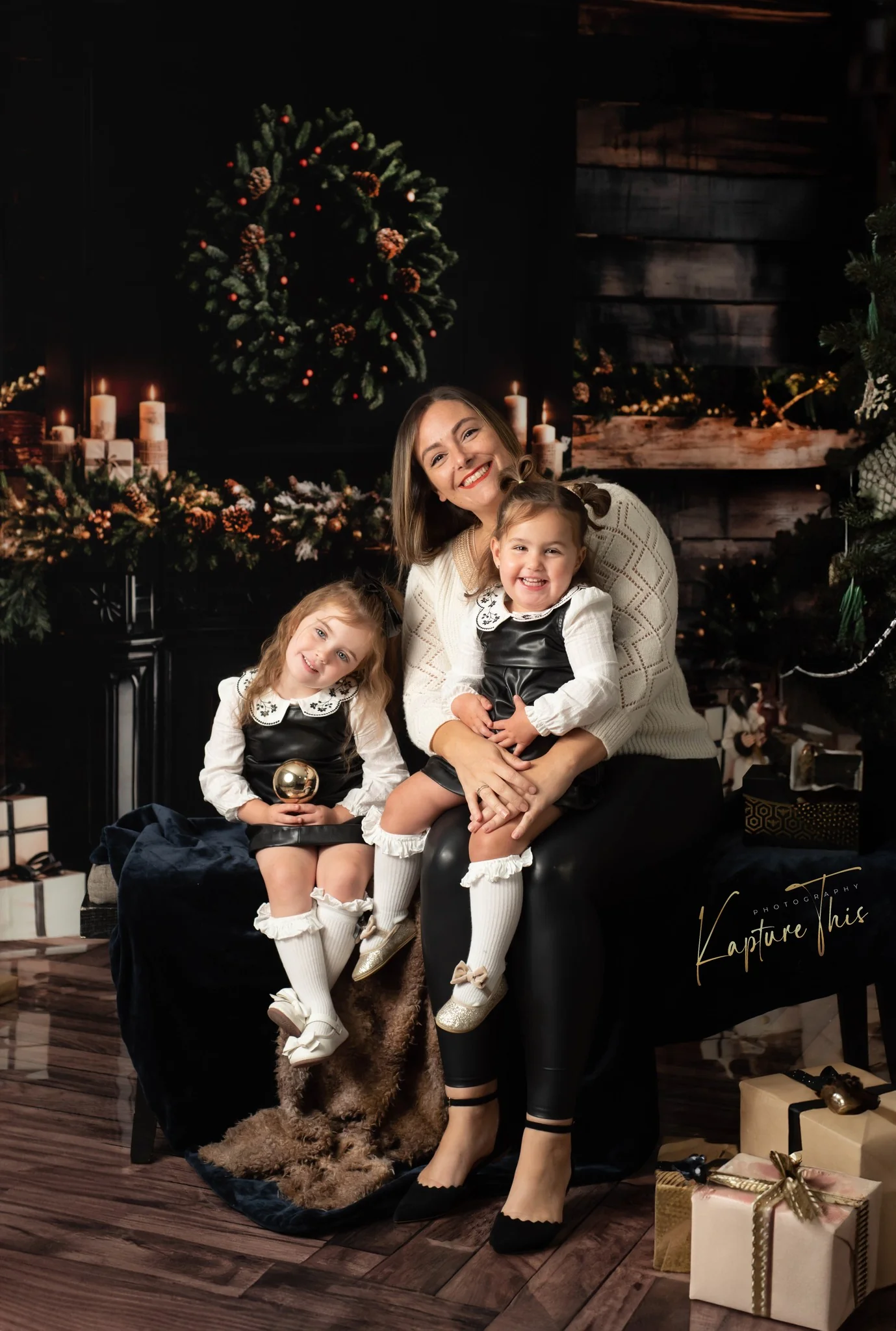 Kate Christmas Gifts Black Fireplace Wooden Wall Backdrop Designed by Emetselch - Image 5