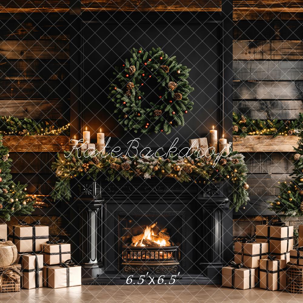 Kate Christmas Gifts Black Fireplace Wooden Wall Backdrop Designed by Emetselch - Image 6