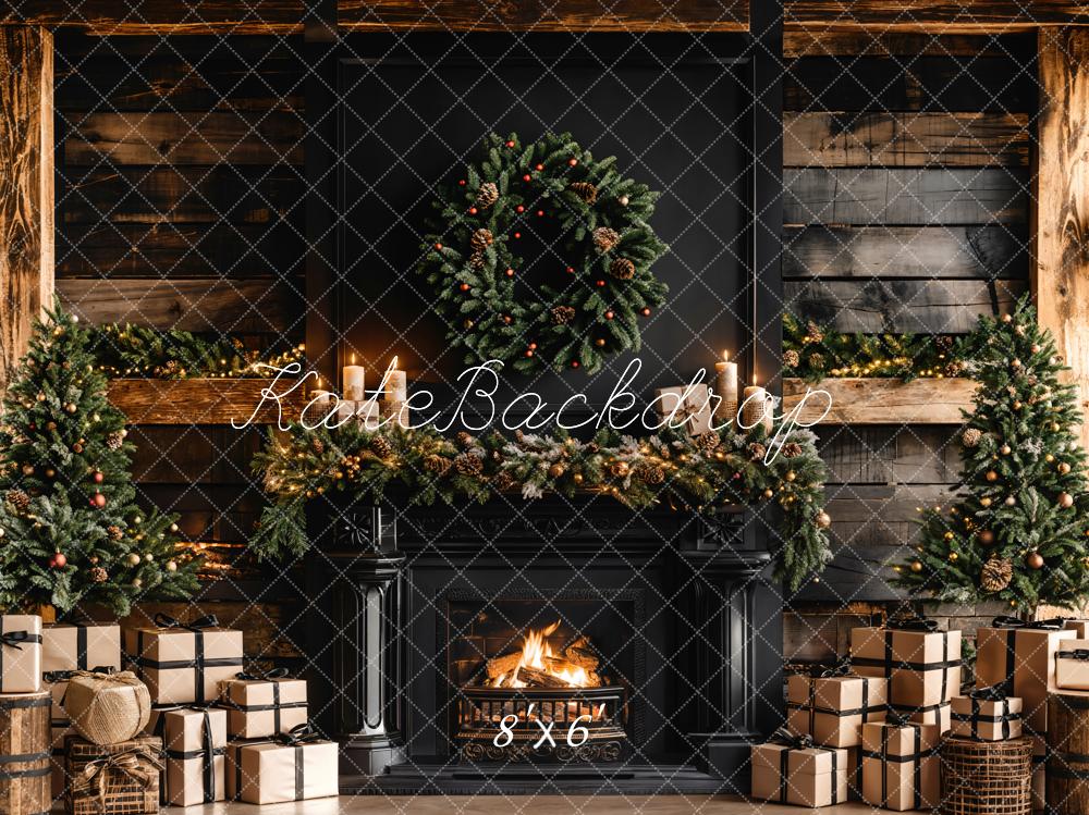 Kate Christmas Gifts Black Fireplace Wooden Wall Backdrop Designed by Emetselch - Image 7