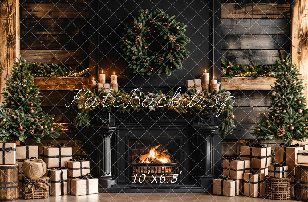Kate Christmas Gifts Black Fireplace Wooden Wall Backdrop Designed by Emetselch - Image 8