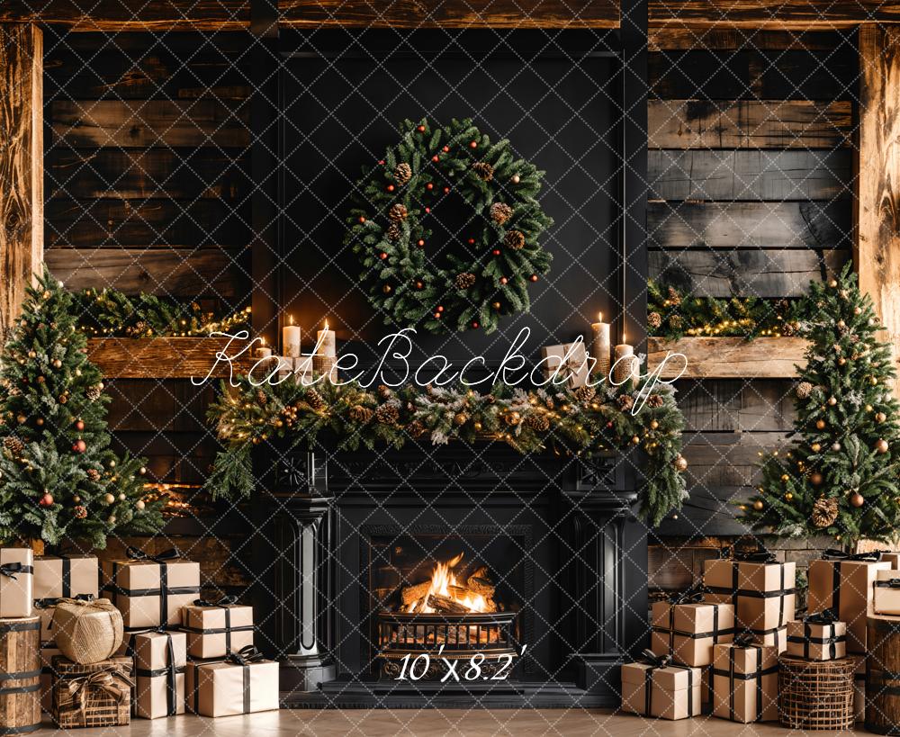 Kate Christmas Gifts Black Fireplace Wooden Wall Backdrop Designed by Emetselch - Image 9