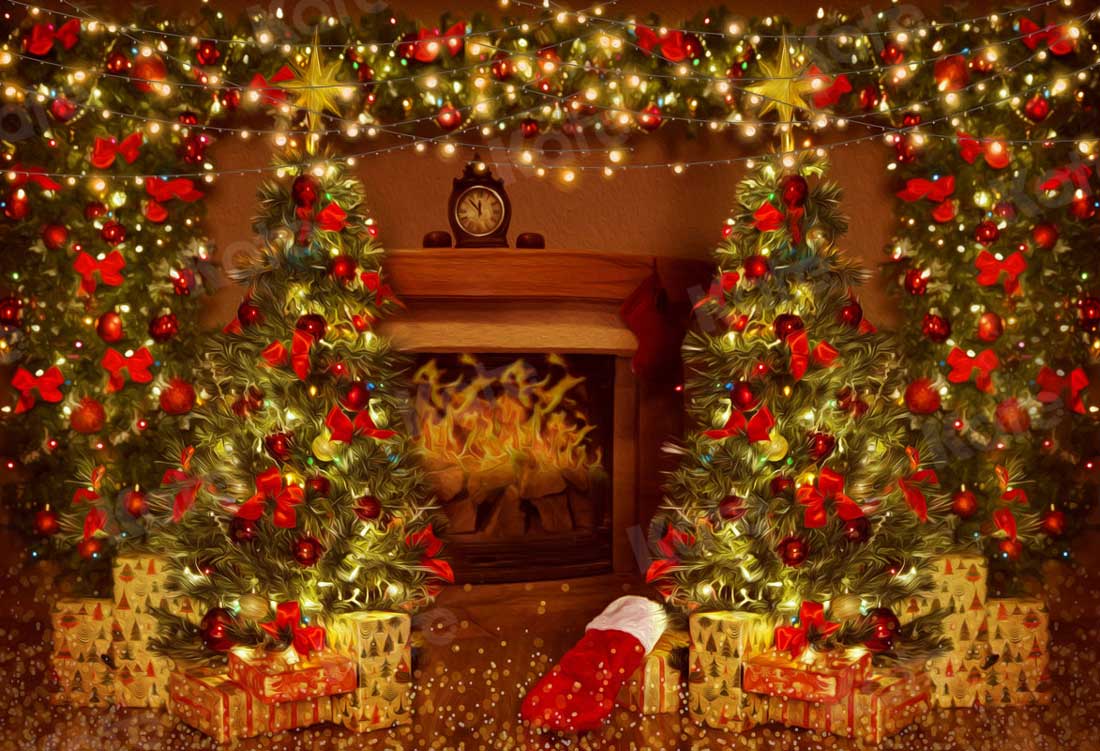 Kate Christmas Gifts Fireplace Backdrop for Photography