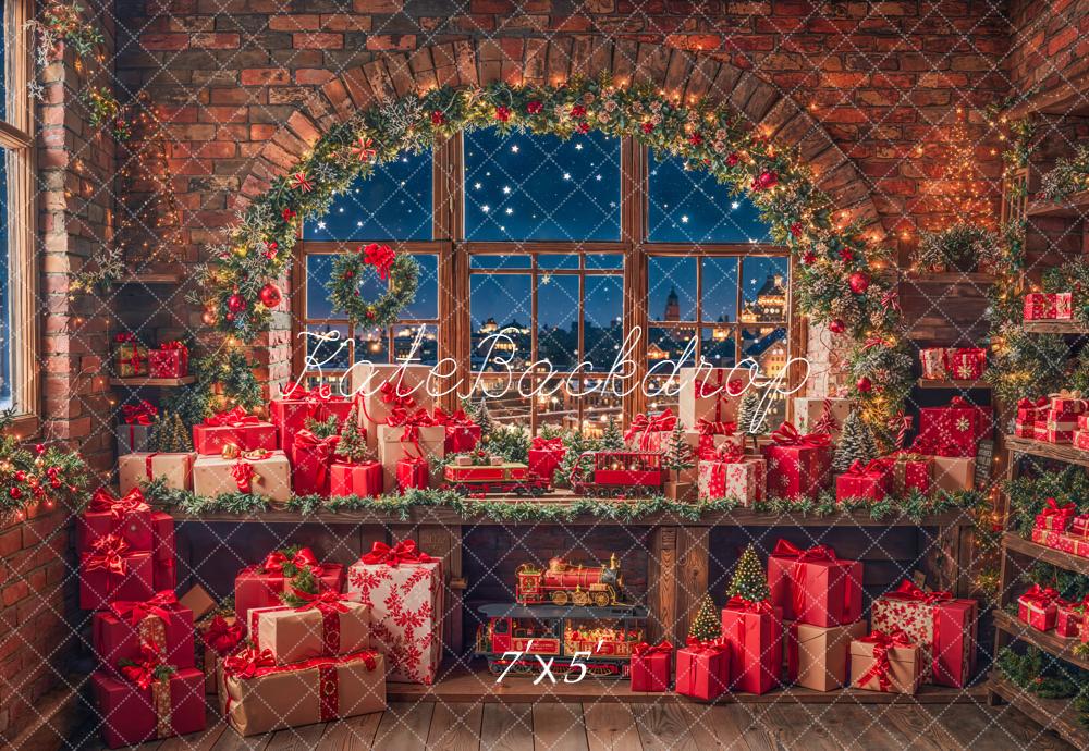 Kate Christmas Gifts Garland Brick Window Backdrop Designed by Emetselch