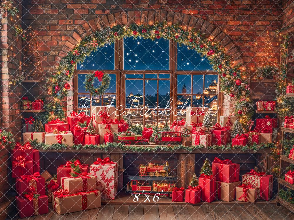 Kate Christmas Gifts Garland Brick Window Backdrop Designed by Emetselch - Image 3