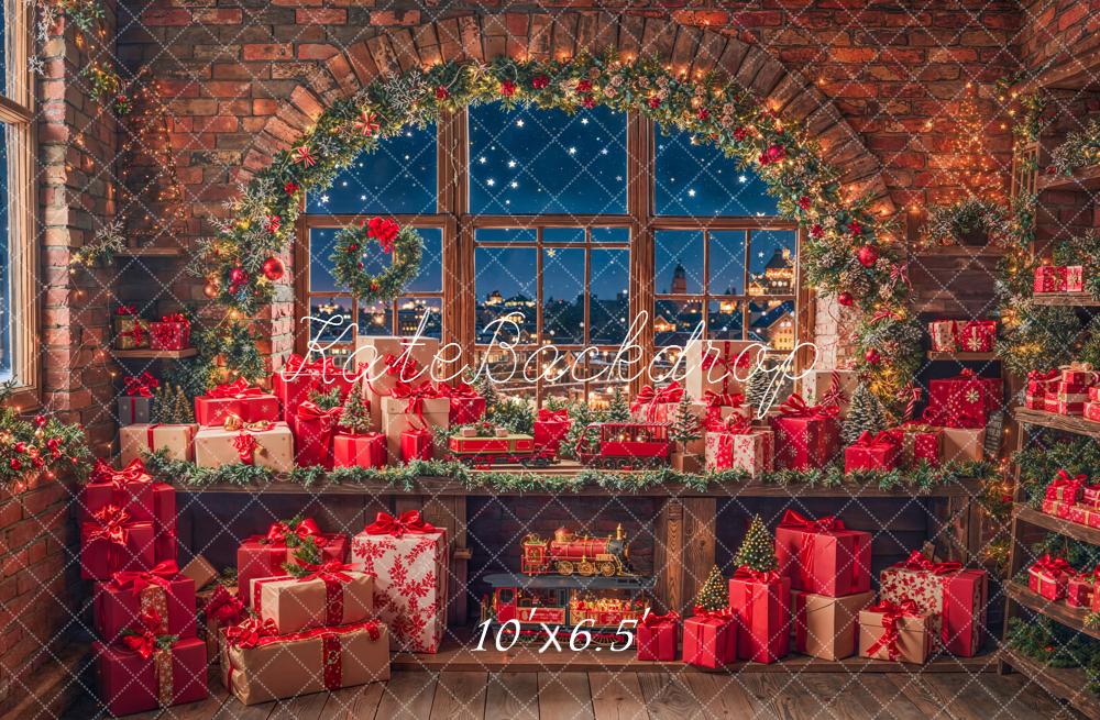 Kate Christmas Gifts Garland Brick Window Backdrop Designed by Emetselch - Image 4