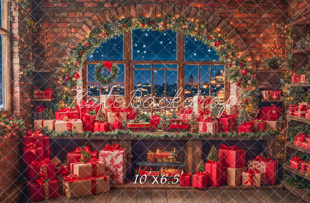 Kate Christmas Gifts Garland Window Fleece Backdrop Designed by Emetselch - Image 2